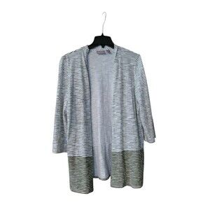 Women's Chico's Size 1 Open Front Cardigan Olive And White 3/4 Sleeve